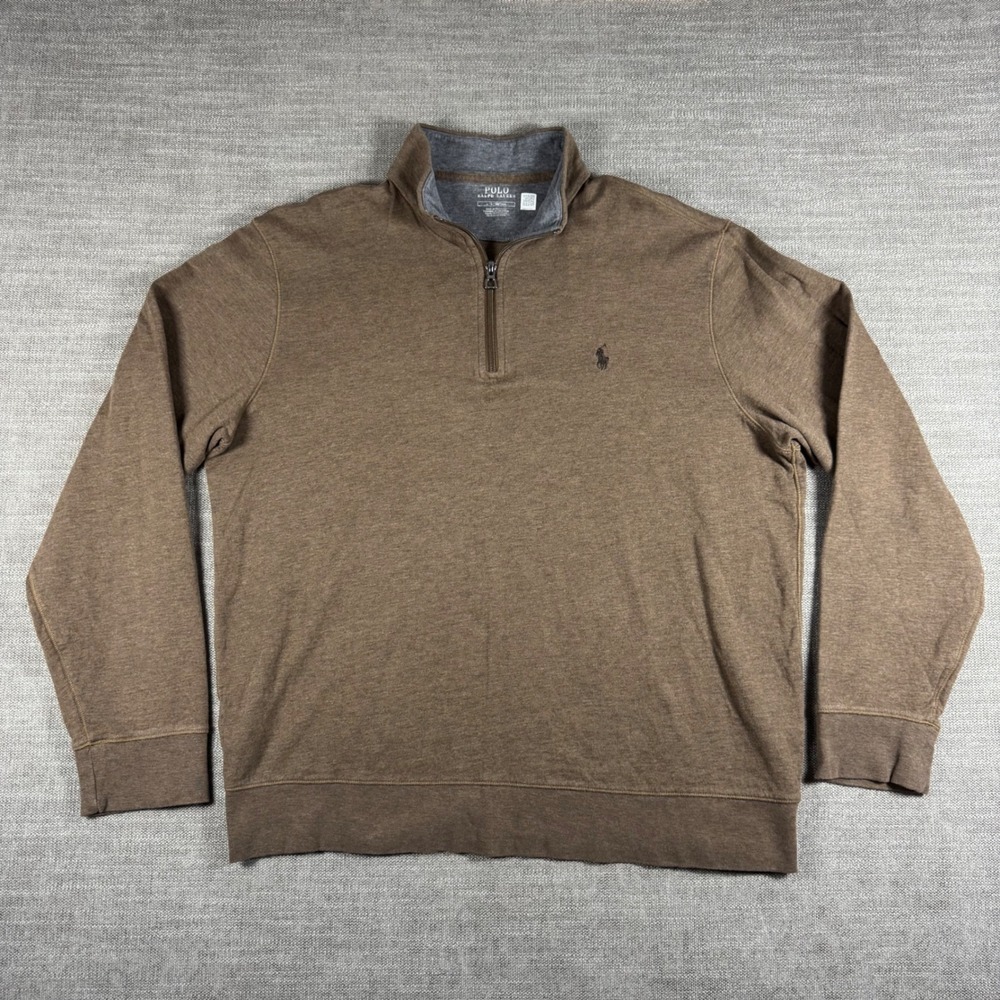 Polo Ralph Lauren Luxury Jersey Quarter‎ Zip Pullover Brown Large